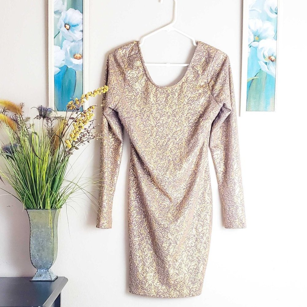 Tan/Gold Mid Thigh Length Dress, Large